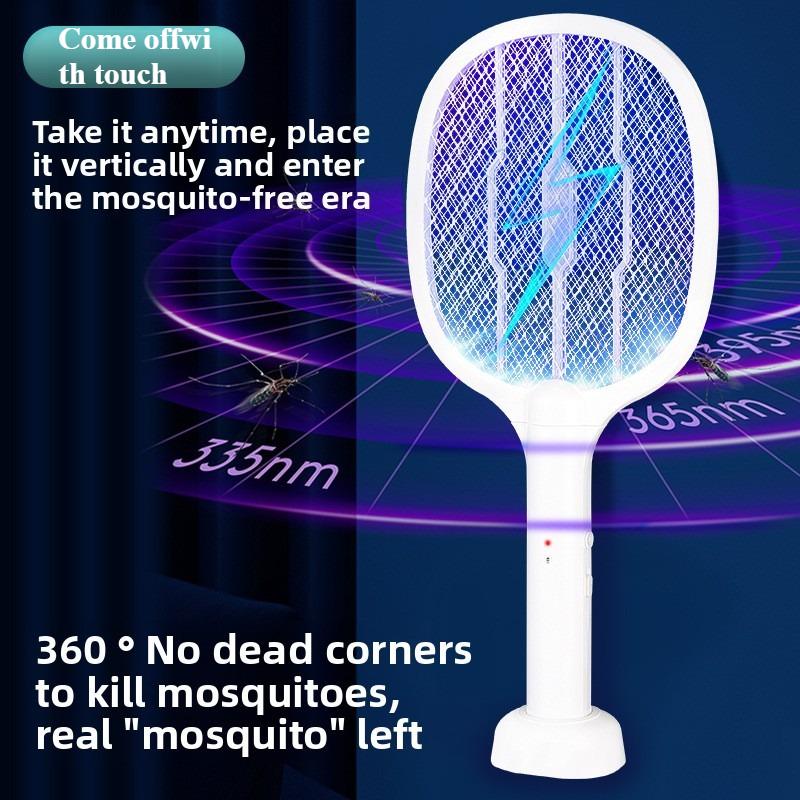 New 2-in-1 electric mosquito swatter with storage base,rechargeable,fly,bat,insect,use for home office,backyard,terrace camping