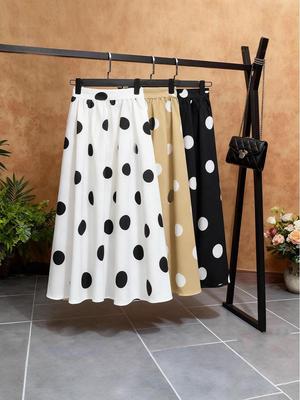 Hoher Taille Französischer Polka-Dot A-Linien-Midirock mit Falten für Damen