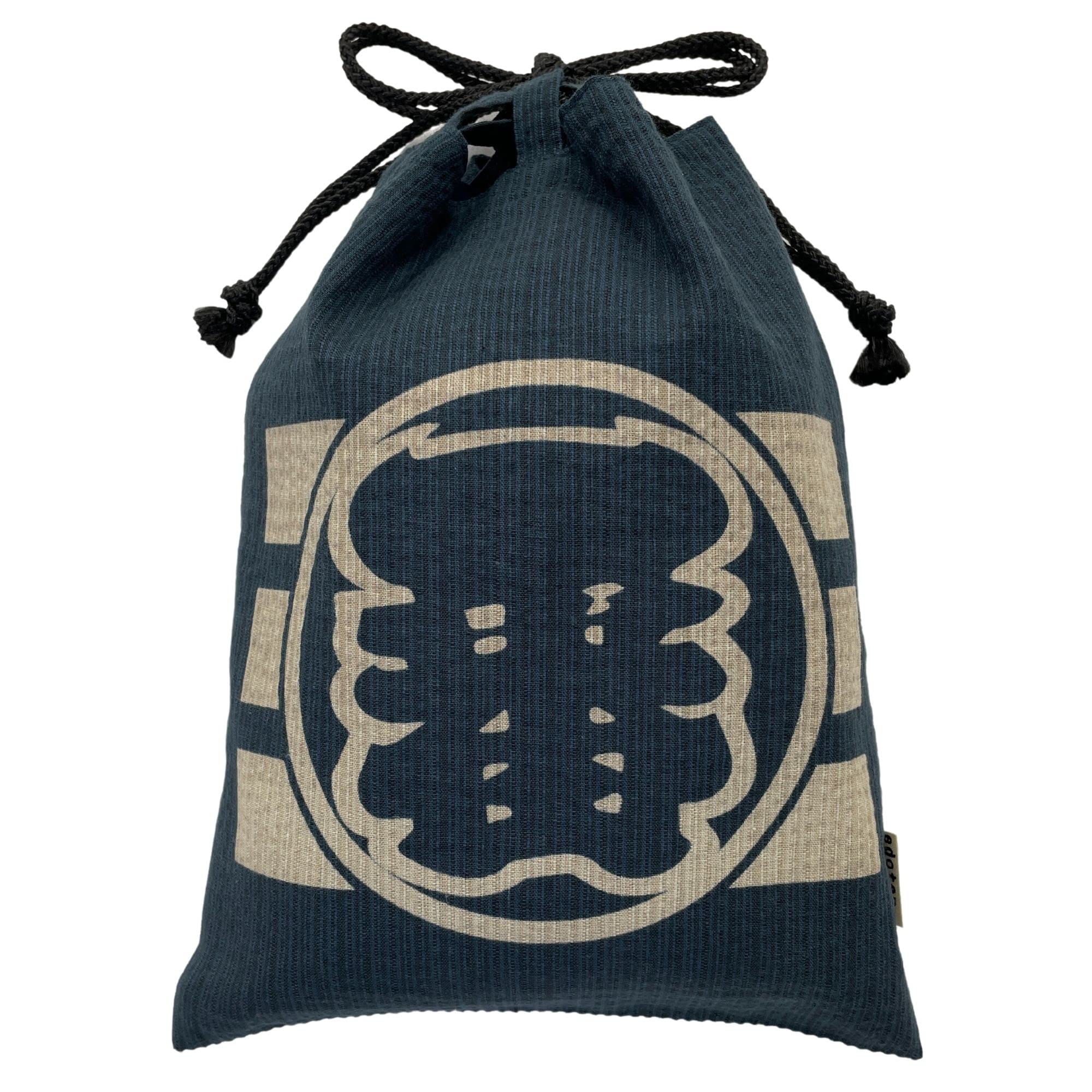 

Edoten Shingen Bag with Cat and Discharge Cotton Shijira Drawstring Goshuincho Bag with Inner and 030 Edo Navy Blue Print, 100% Fabric, Bag, (Temple