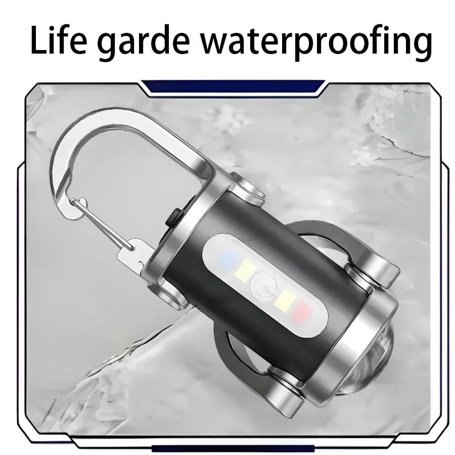 Mini Portable Keychain Flashlight Multifunction COB Work Light 6 Modes Emergency Rechargeable Light for Walking Searching Hiking