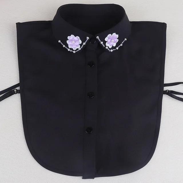 Fashion Ladies Fake Collar for Women Chiffon Fake Collar Rhinestone False Collar Lapel Detachable Button Half-Shirt Blouse Top