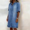 Women's Summer Ruffled Denim French Casual Shirt Dress, Spring Casual Fashion Dress for European American Cross-border