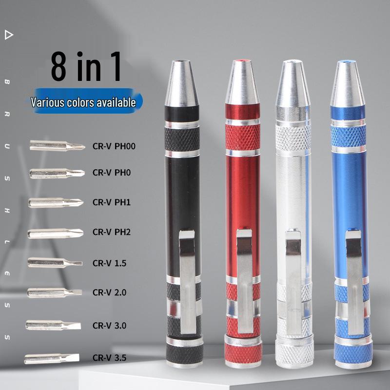 8-in-1 Multi-purpose Aluminum Alloy Screwdriver Pen with Flat & Cross Heads