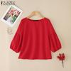 ZANZEA Women Summer Round Neck Loose 3/4 Sleeve Plain Blouse