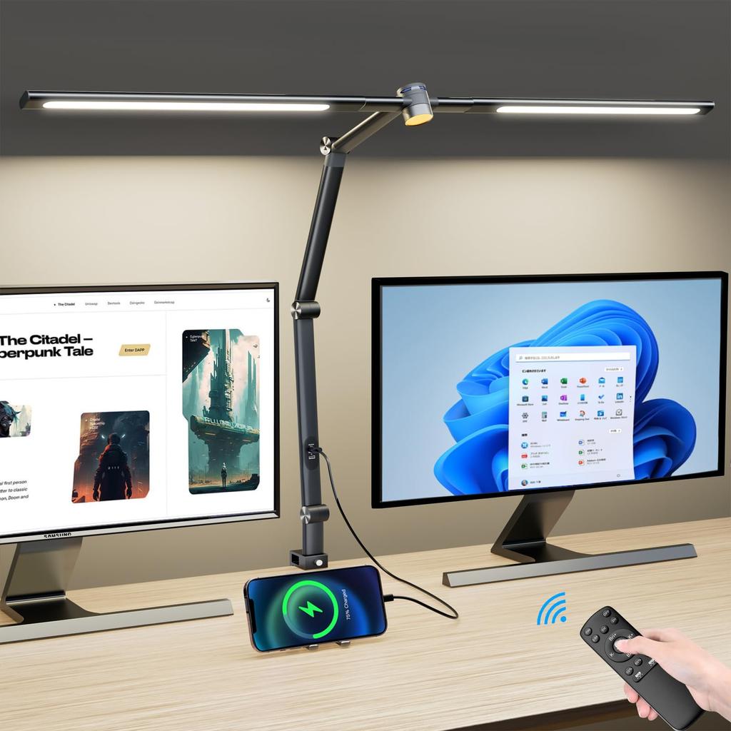 Desk Light LED Wide Desk Lamp Light Remote Level Dimming Degree Table Light Clamp Type Lighting High Brightness Monitor Light Multi Angle Adjustment