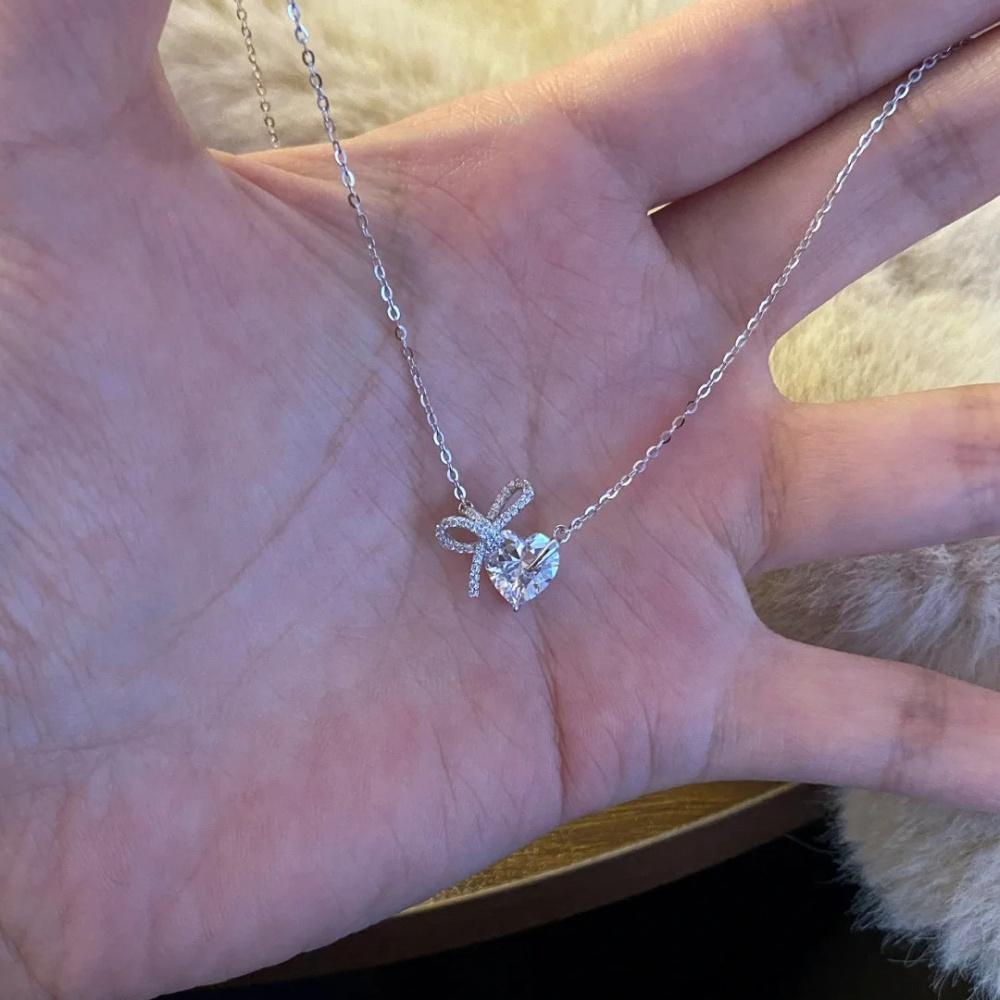 Stainless Steel Silver-Plated Zircon Bow Love Necklace 2026 New Style Exquisite Non-Fading Clavicle Chain Jewelry for Women