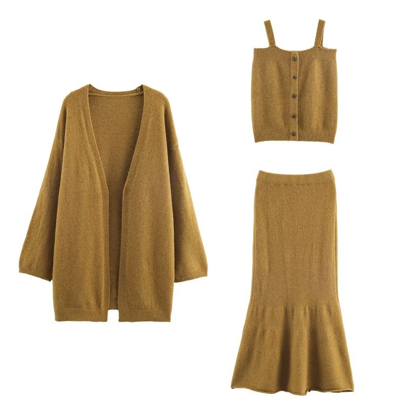 

Zbzr Осень Новая Женская одежда Западный стиль Мода Простой Вязаный Верхняя одежда Жилет Юбка «Рыбий хвост» Набор из трех предметов- Yellow L