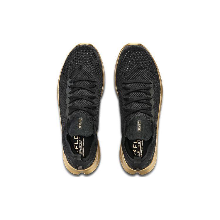 Under Armour Flow Velociti SE MtlCn Bequeme Schnürung Niedrig geschnittene Freizeit-Laufschuhe Herren Sneaker Schwarz Gold 3025712-001