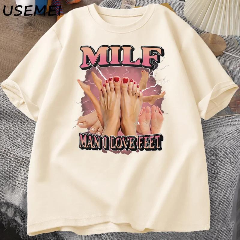 MILF Man I Love FeesT T-shirt, Humorous and Interesting Men's Round-neck T-shirt, Loose, Casual Clothing
