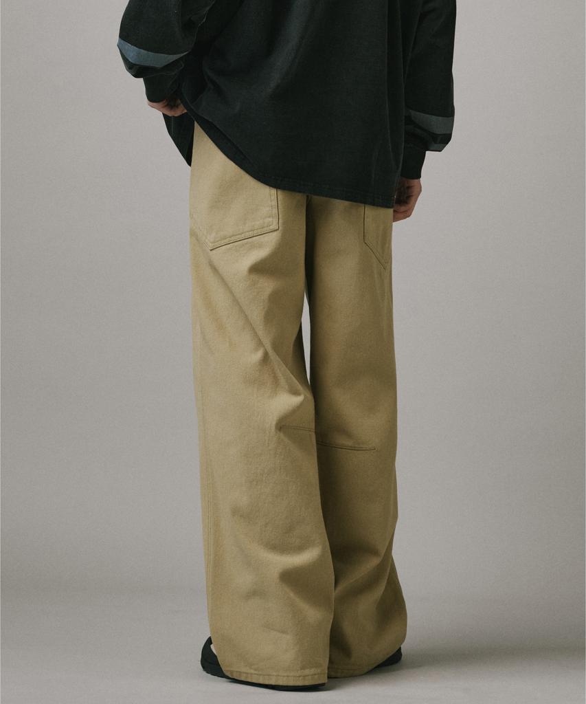 Beodeonteu Cut-Out Layered Cargo Wide Cotton Pants [Beige]