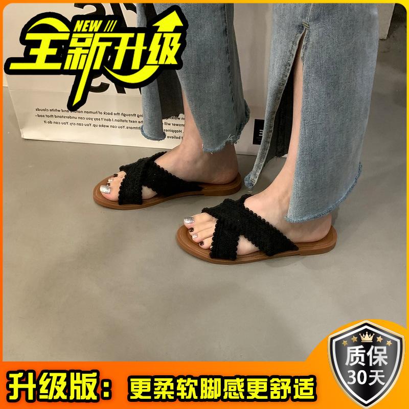 Ethnic Cool Slippers 2025 New Summer Vintage Woven Cross Bohemian Student Flat Bottom Flip