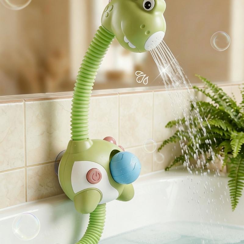 Interactive Baby Shower Head Cartoon Dinosaur Design Bath Toy for Infant Sensory Development Fine Motor Skill Exercise