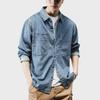 Pánská trendy americká retro džínová pracovní košile s dlouhým rukávem