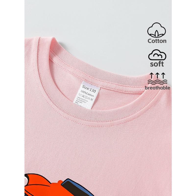 European sizes Boys' Short-sleeve T-shirt,Cotton with Printed Design, Red Racing Car Number Eight Children's Short Sleeves