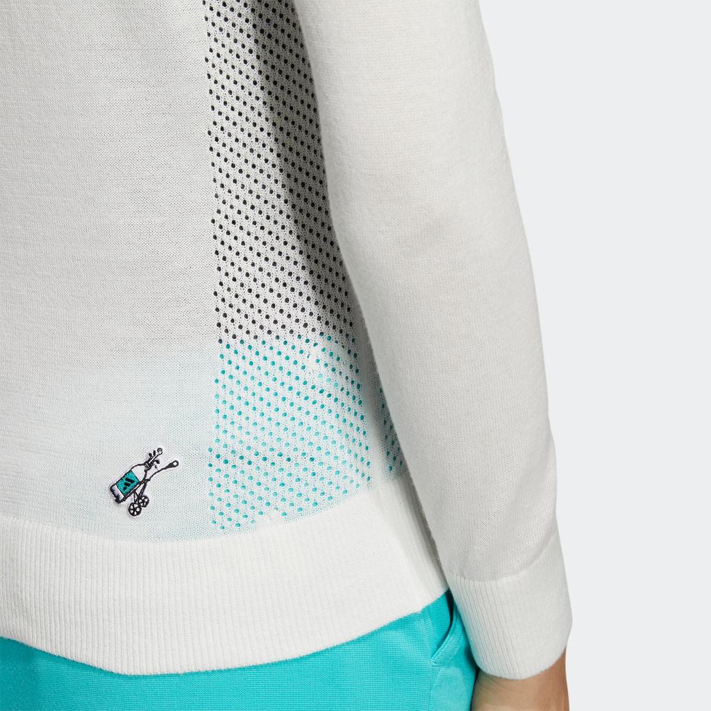 Adidas Play Green Pullover Sweater Solid Color Hollow Round Neck Knitted Long Sleeve T-Shirt Women Sweater White HA5845