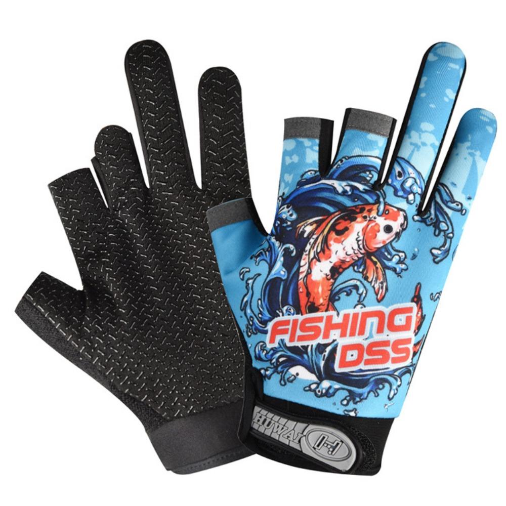 Gloves men's and women's three-finger non-slip outdoor sports cycling elastic printing spring and summer thin sun protection fishing gloves