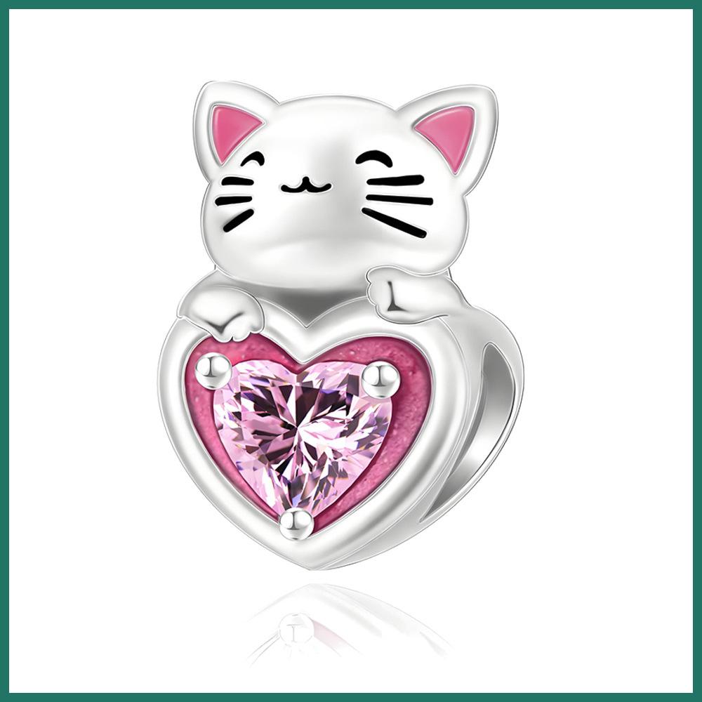 S925 Silver Cute Cat Beaded Bracelet Necklace DIY Handmade Craft Materials Accessories Kit