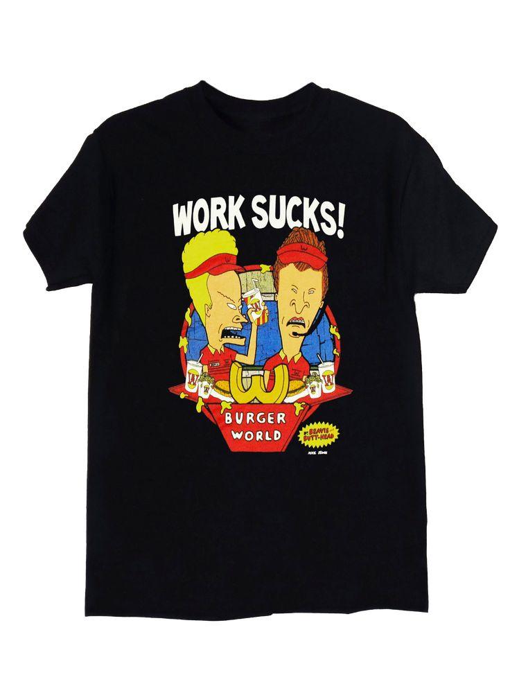Unisex shirt Cotton Oversize Large Size Beavis And Butthead Work Sucks Black T-Shirt