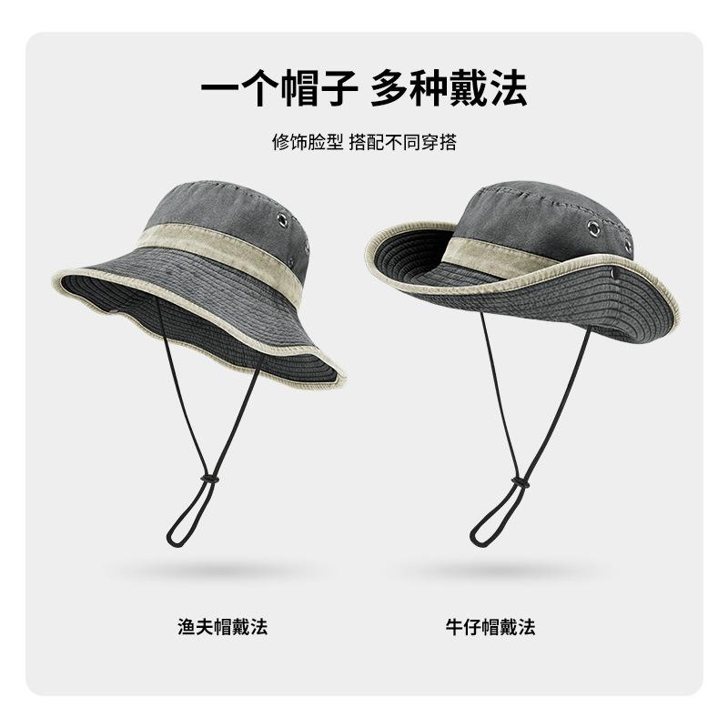 Four seasons bucket hat men's pure cotton washed old sunscreen hat versatile outdoor women's sun hat