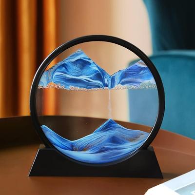 3D Sanduhr Treibsand Bewegliche Sandkunst Bild Rundes Glas Tiefsee Sandlandschaft Handwerk Fließendes Gemälde Heim Büro Arbeitsdeko