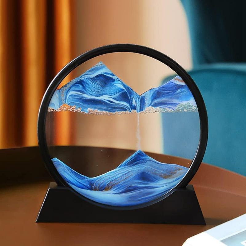 3D Hourglass Quicksand Art - Round Glass Deep Sea Sandscape | Aesthetic Home Office Desktop Decor & Minimalist Gift