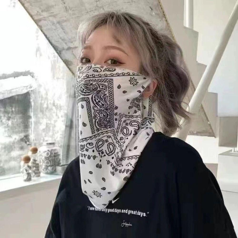 Hanging Ears Summer Ice Silk Mask Solid Color Face Gini Mask Sun Protection Face Cover  Women/Girls