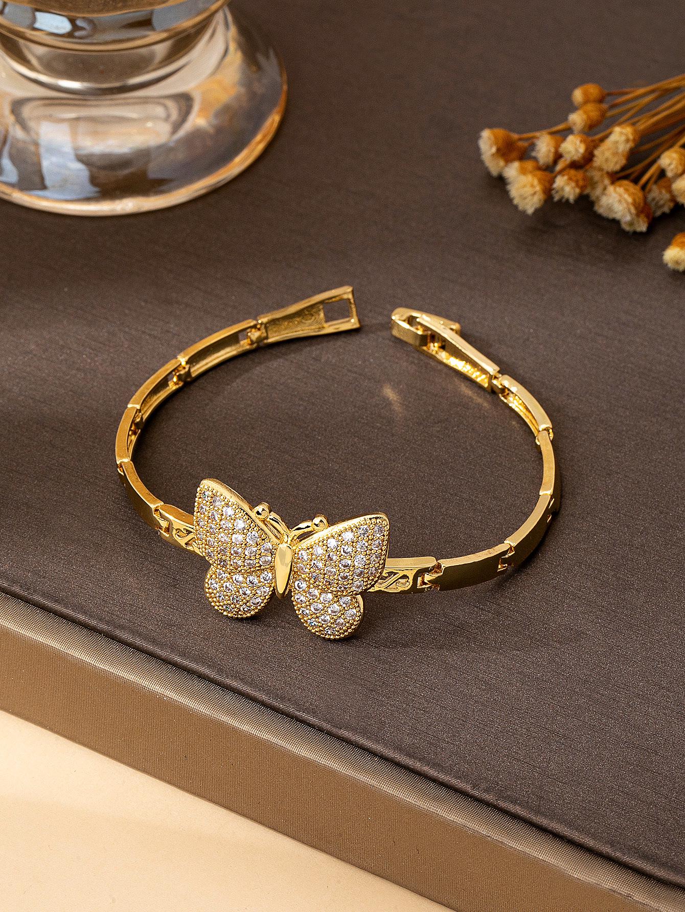Элегантный браслет-бант со стразами для женщин - Инкрустированный бриллиантами, Открывающийся дизайн золотой