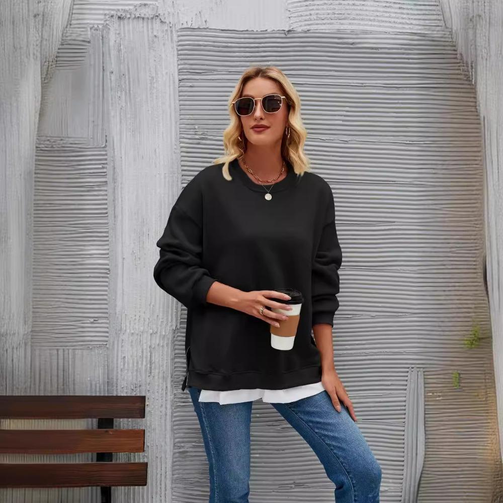 

Однотонный свободный свитшот, осенне-зимний уличный стиль, однотонный пуловер, свитшот для женщин XL чёрный