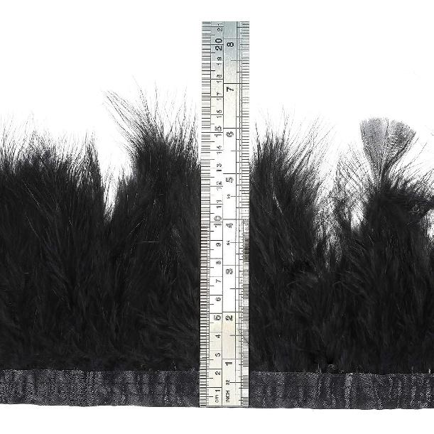 AWAYTR Turkey Marabou Hackle Fluffy Feather Fringe Trim Craft 6-8 Inches Width Pack of 2 Yards (Black)