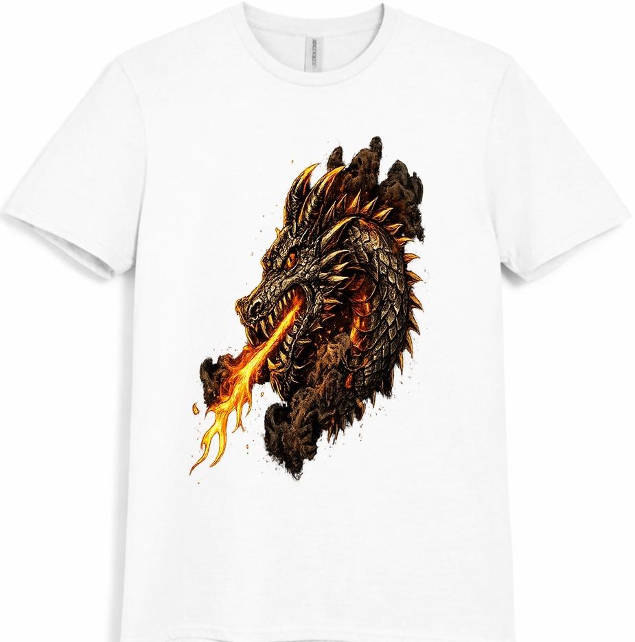 Dragon T Shirt Fire Breathing Dragon Head Fantasy Graphic Vintage Tee