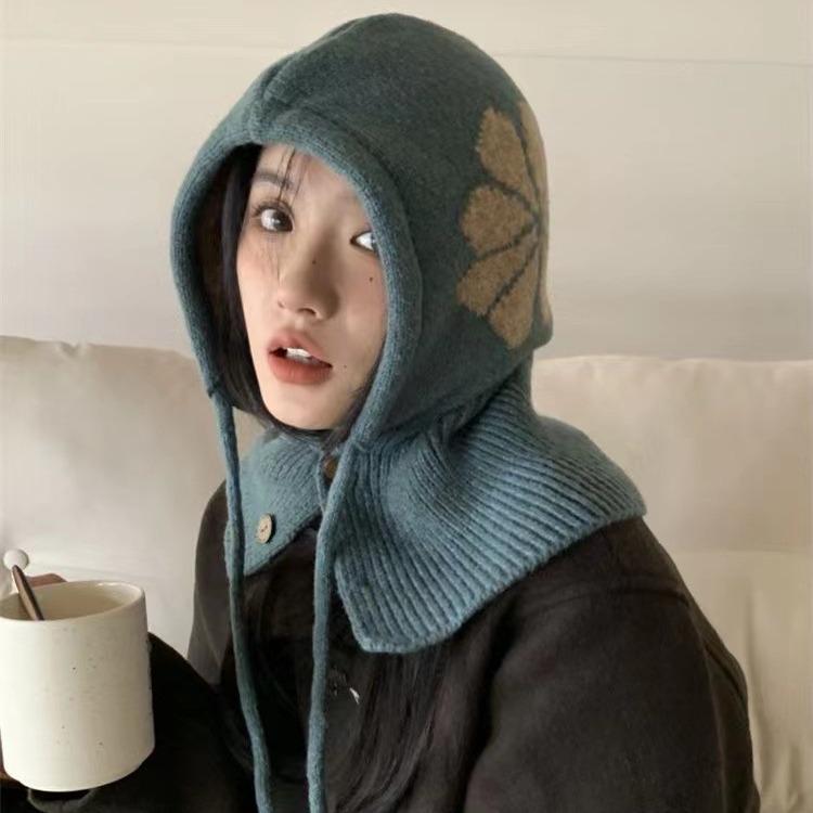 

Balaclava hat Warm winter knitted hat Women s scarf Integrated cycling Wind-cold-proof wool pullover hat Fashion Adult average size світло-сірого кольору