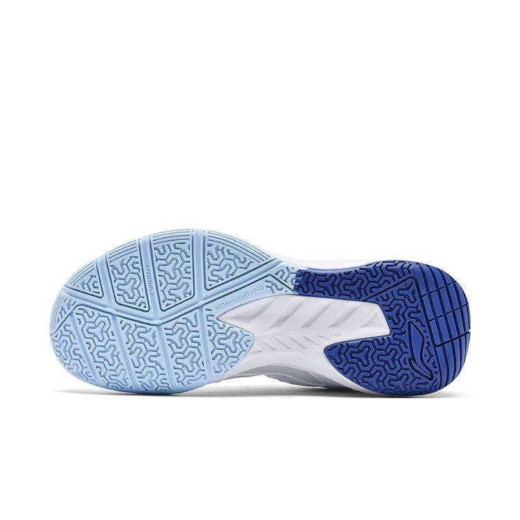 New LiNing Feather Slip Resistant, Abrasion Resistant, Waterproof Low Top Badminton Shoes Unisex White Blue AYTU049-3