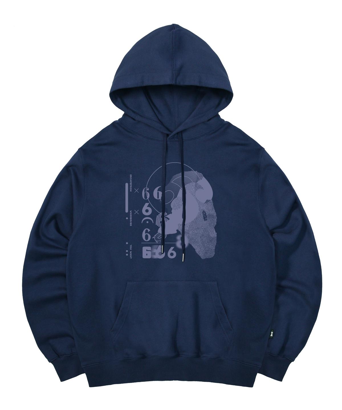 Escape From 6 Stone Print Hoodie Deep Blue L