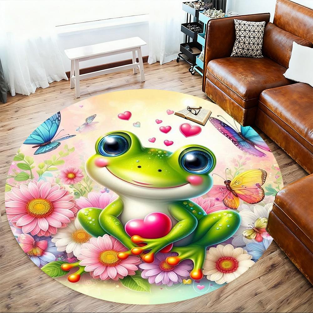 1PC Frog Flowers heart Round Chair mat Area Rug - Non-Slip, Floor Mat for Office, Bedroom, home decor Christmas Gift c0528037