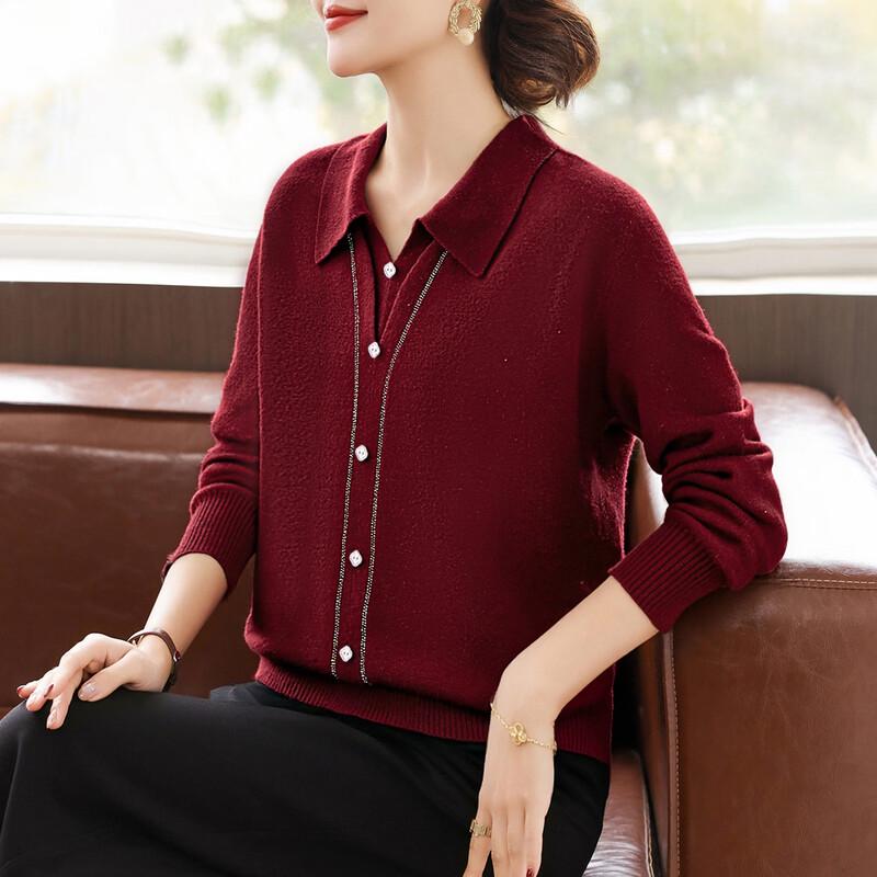 KAVON Women s Rhinestone Turn-Down Collar Knit Sweater 2XL