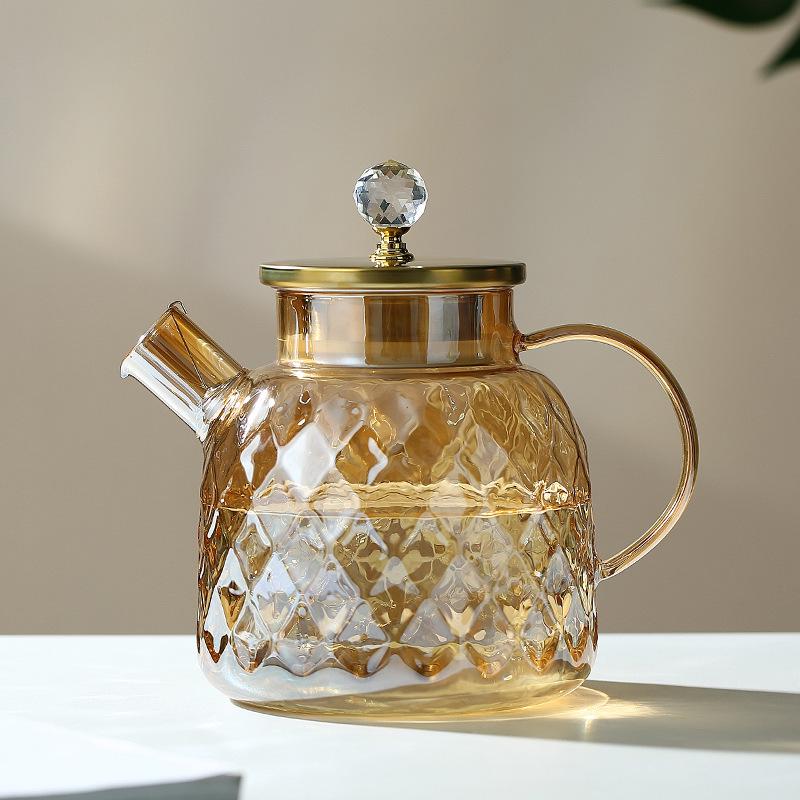 Borosilicate Glass Teapot with Bamboo Lid for Hot & Cold Drinks