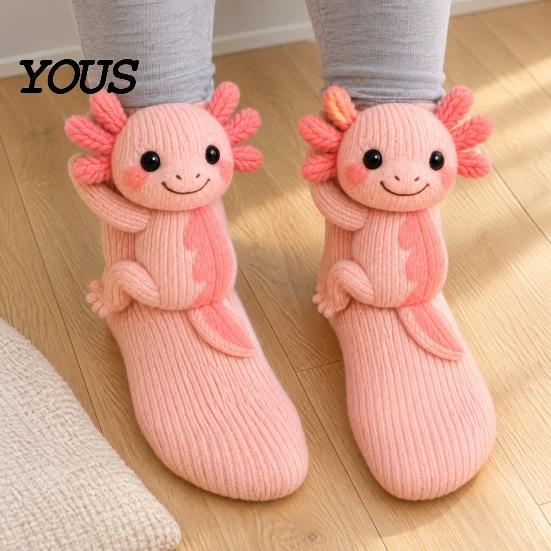 Unique Gift for Friends 1 Pair 3D Knit Animal Socks, Fuzzy Cute Novelty Casual Home Lounge Socks Hand Crocheted Floor Sock, Stuffed