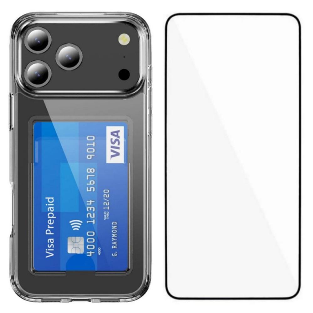 

Серия WANLONFENG CK Чехол для iPhone 17 Pro Держатель для карт PC TPU Чехол для телефона с защитной пленкой (Большое отверстие для линзы) A