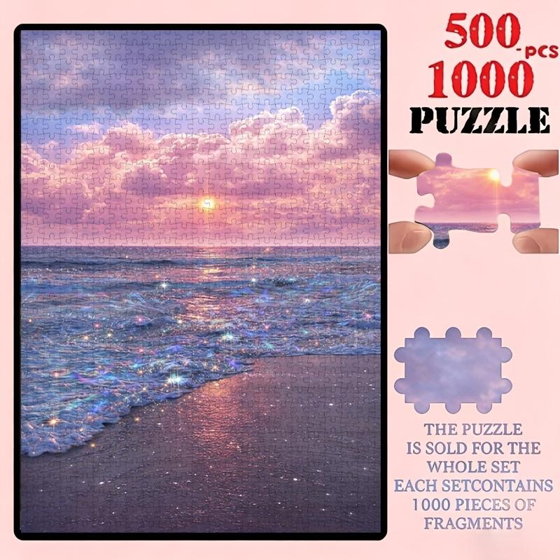 500/1000pcs Puzzle Game (Pink Mist Sunset Reflecting on the Sea, Sparkling Waves Kissing the Sand) Suitable for Living Room Decor, Wedding Room Arrang