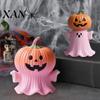Durable Halloween Ornament Statue Pumpkin Ghost Shape Figurine Pink Decoration Resin Handheld Tabletop Festive Decor
