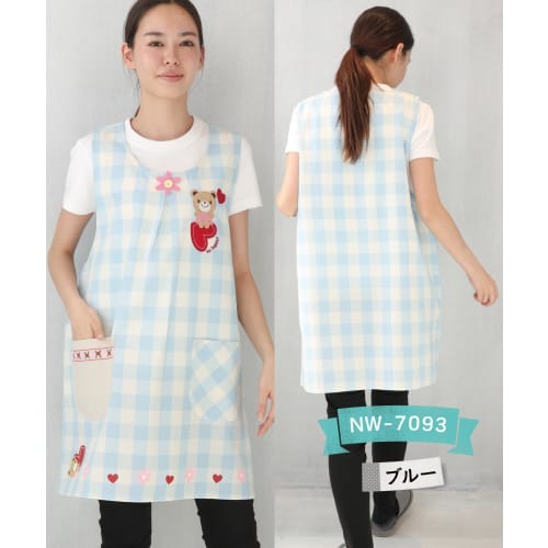 ON NISHIKI Apron for Tomboy Moms, Women's, Childcare Workers, Cute Appliqu?s, Embroidered Design, Wrinkle-Resistant, Quick-Drying, Side Buttons, Nurse