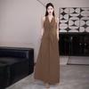 Temperament Brown Kinked Sleeveless Vest Dress Women's Summer Design Long Dress V-neck Waist Thin A-word Skirt