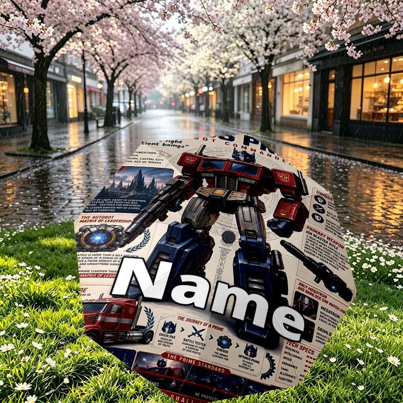 Custom Name Personalized Transformers Print Umbrella, Auto Open Close, 8‑Rib Sturdy Frame, Commute Camping Hiking Use, Birthday Gift