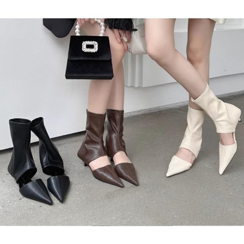 Neue Schwarze Spitz Zehen Ausgehöhlte Coole Stiefel High Heel Schuhe Ärmel Elastische Damenstiefel Kleiderschuhe Stiletto Modeschuhe Mujer