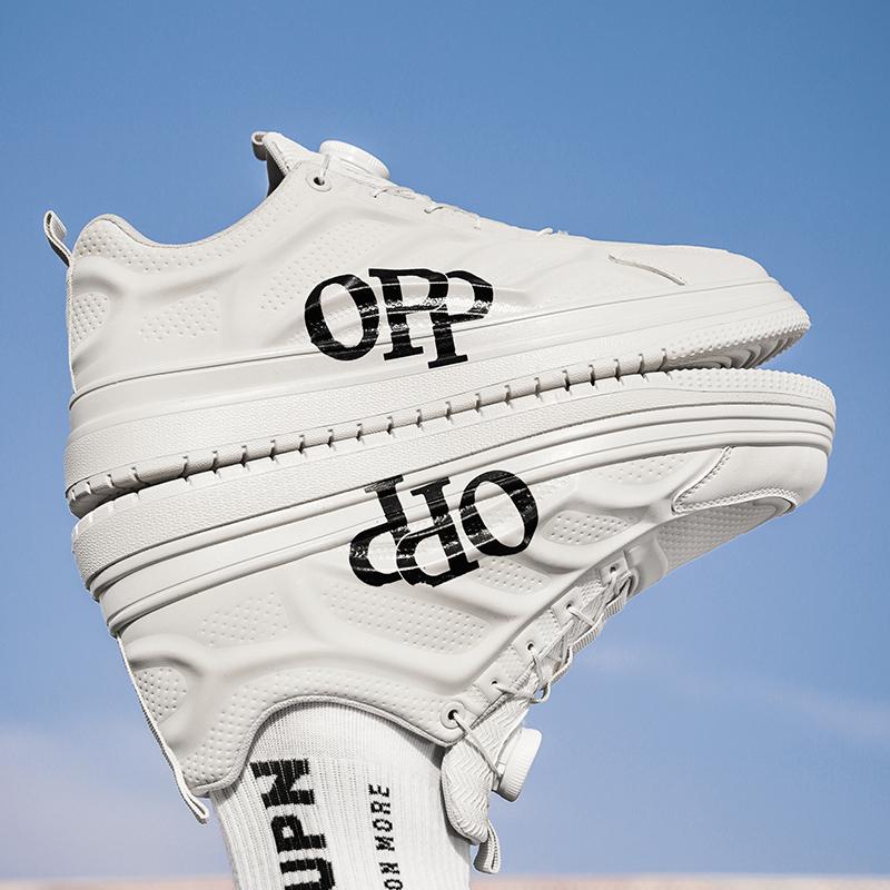 Rotary buckle men's shoes  new trend sports casual leather board shoes students thick soled small white tide shoes