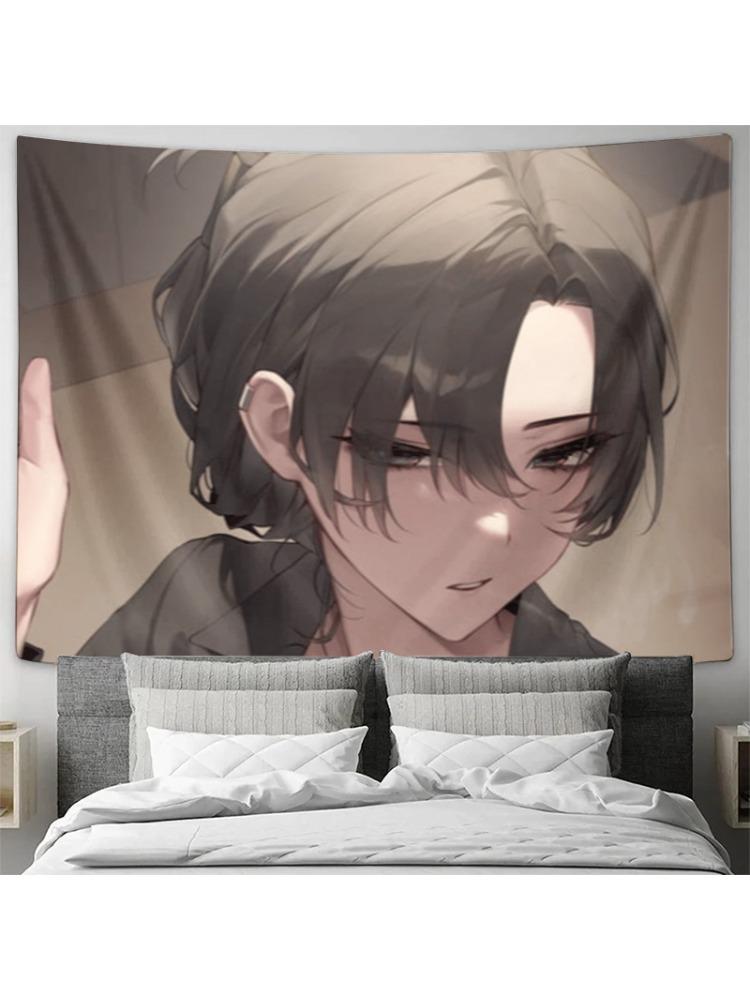 Curated BlackHaired Female Character Design Anime Style Wall Hanging Tapestry