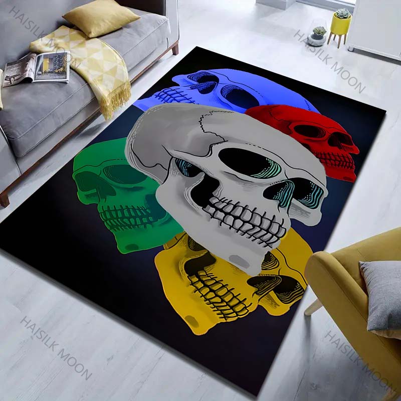Personalizovaný vícebarevný koberec se vzorem lebky pro ložnici, obývací pokoj, k posteli, k pohovce, podložka na podlahu, moderní domácí dekorace, kusový koberec