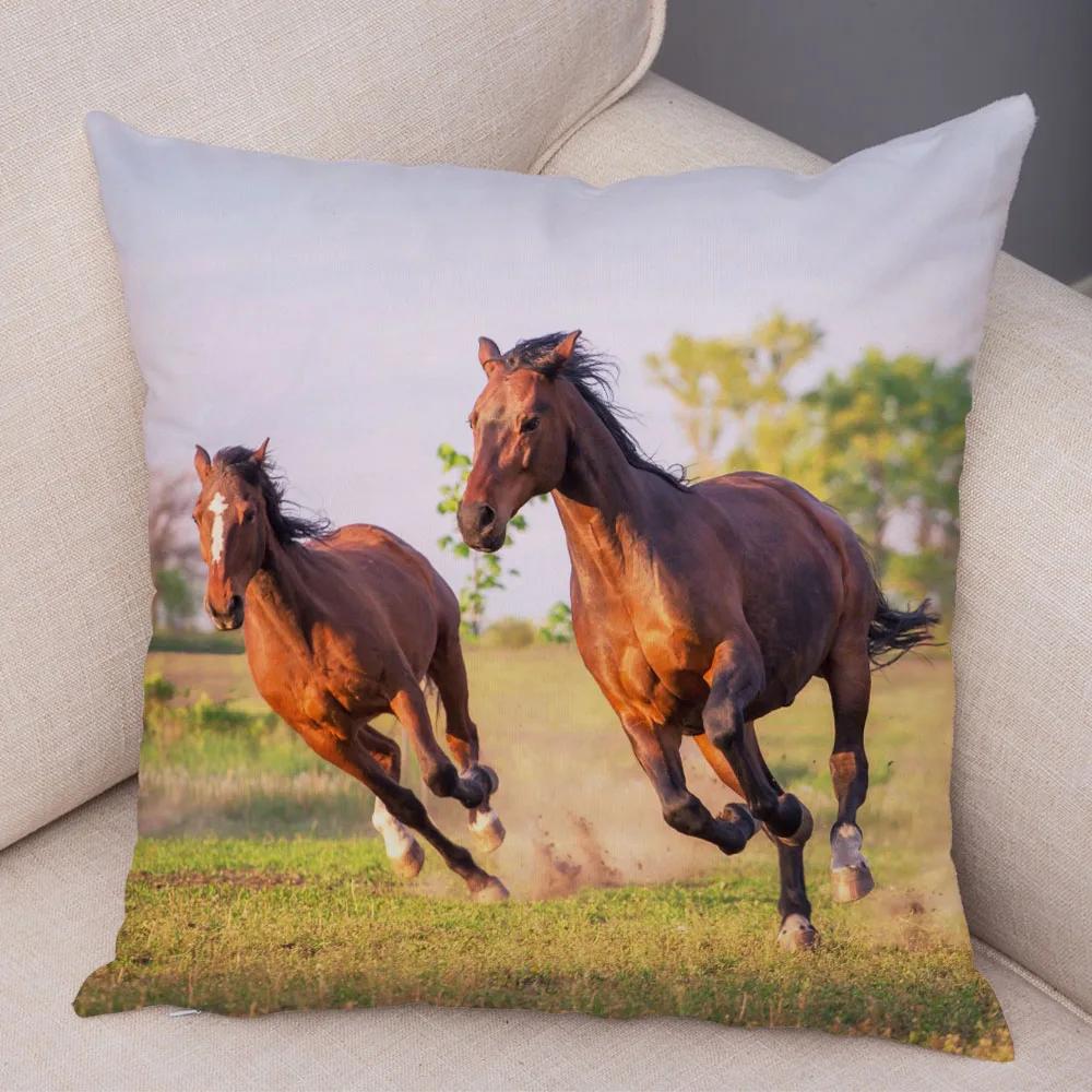 Wild Horse Cushion Cover Decor Animal Print Pillowcase  for Sofa Home Car Children Room Super Soft Plush Pillow Case 45x45cm