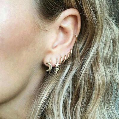7 ks/šarže dámské klipové náušnice otevřený ear cuff bez propíchnutí hiphop boucle oreille femme kovová hvězda měsíce klipové náušnice zlatá barva