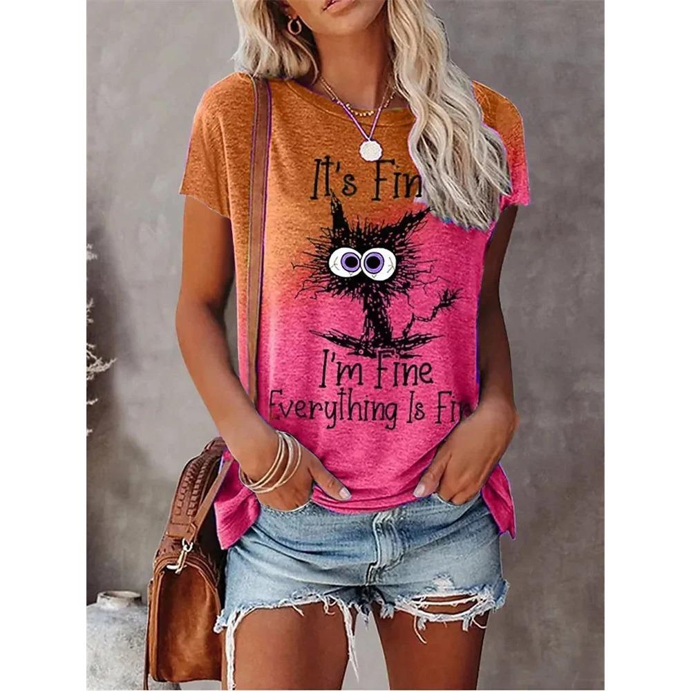 2024 New Style T-Shirt For Women Heart Print Top Fashion Women's Oversized Clothes Tees Summer Crew Neck Blouse Original Design